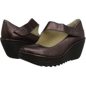 Fly London Yasi Wedge Mary Jane Shoe, Bronze, Size 41, NWOB